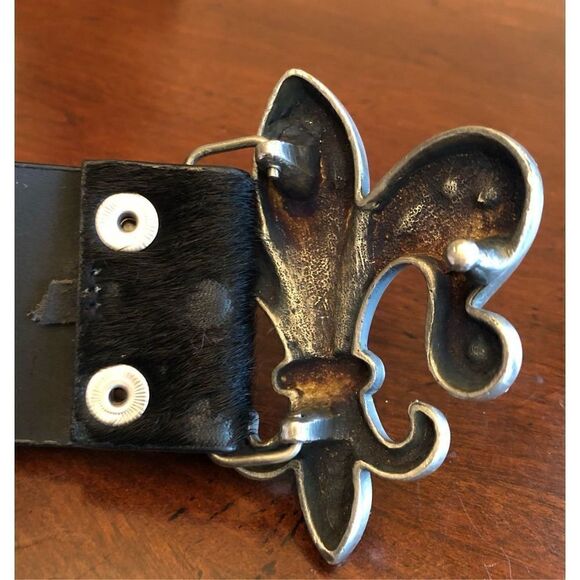 ROYAL PLUSH - L Sz M 31-34 Cowhair & Leather w/Pewter Rhinestones Fleur-de-lis - Picture 7 of 9